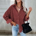 thumbnail image 3 of Audvoi Women's Casual Jackets Shirt Loose Fit Oversize Solid Corduroy Lapel Button Shacket Tops, 3 of 4
