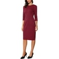 thumbnail image 4 of INSPIRE CHIC Houndstooth Dress for Women's 3/4 Sleeve Elegant Cinched Waist Bodycon Dress S Red, 4 of 6