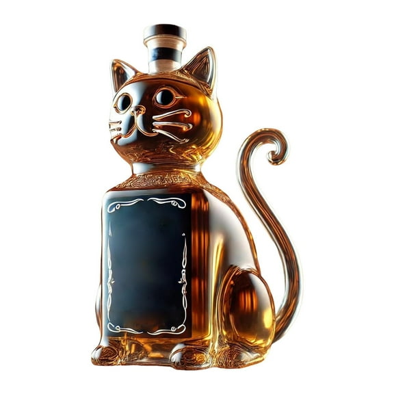 Unique Cat Shaped Bottle with Glass Set - Funny Animal Themed Bar Decoration for Lovers and Gift Giving - Pink