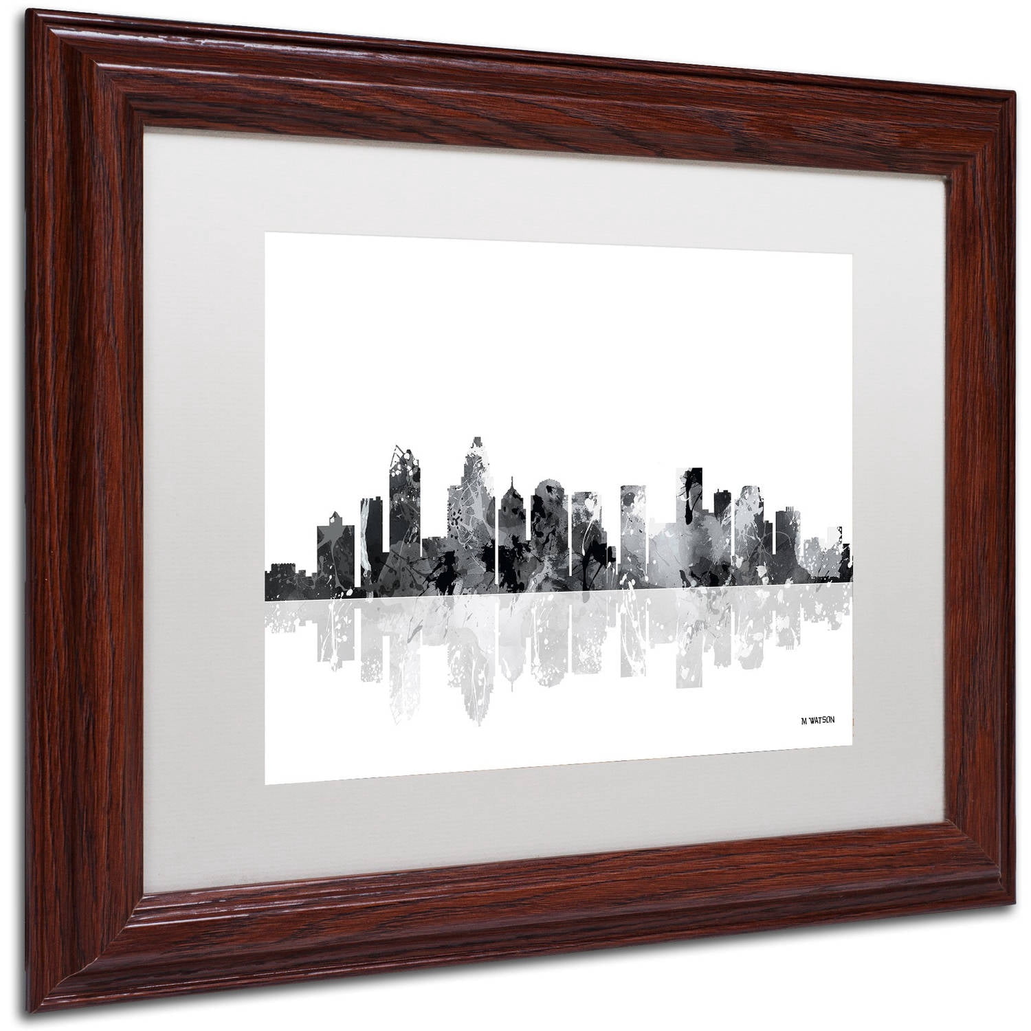 Trademark Fine Art "Charlotte NC Skyline BG-1" Canvas Art by Marlene Watson, White Matte, Wood Frame