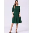 thumbnail image 4 of DARING DIVA Midi Boat Neck Short Sleeves A-Line Office Dress M Dark Green, 4 of 6