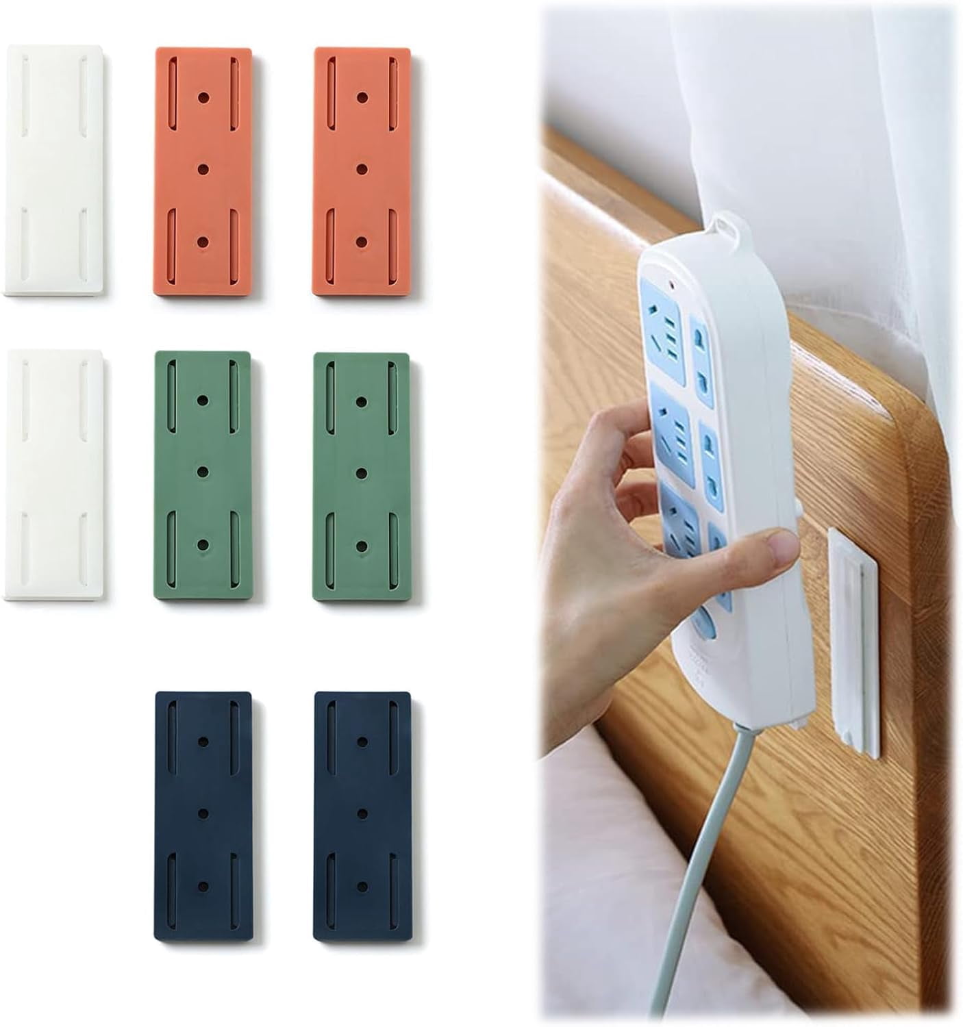 ZOUSSIQI Self-Adhesive Desktop Socket Fixer,Self Adhesive Power Strip Holder,Cable Management Punch Free Surge Protector,Desktop mountable Plug-in Socket Fixer Bracket Stand (8PCS) CA919-62238