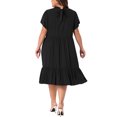 thumbnail image 3 of Agnes Orinda Women's Plus Size Crew Neck Tie Back Petal Short Sleeves Ruffle Hem A-Line Swing Midi Dresses 2X Black, 3 of 5