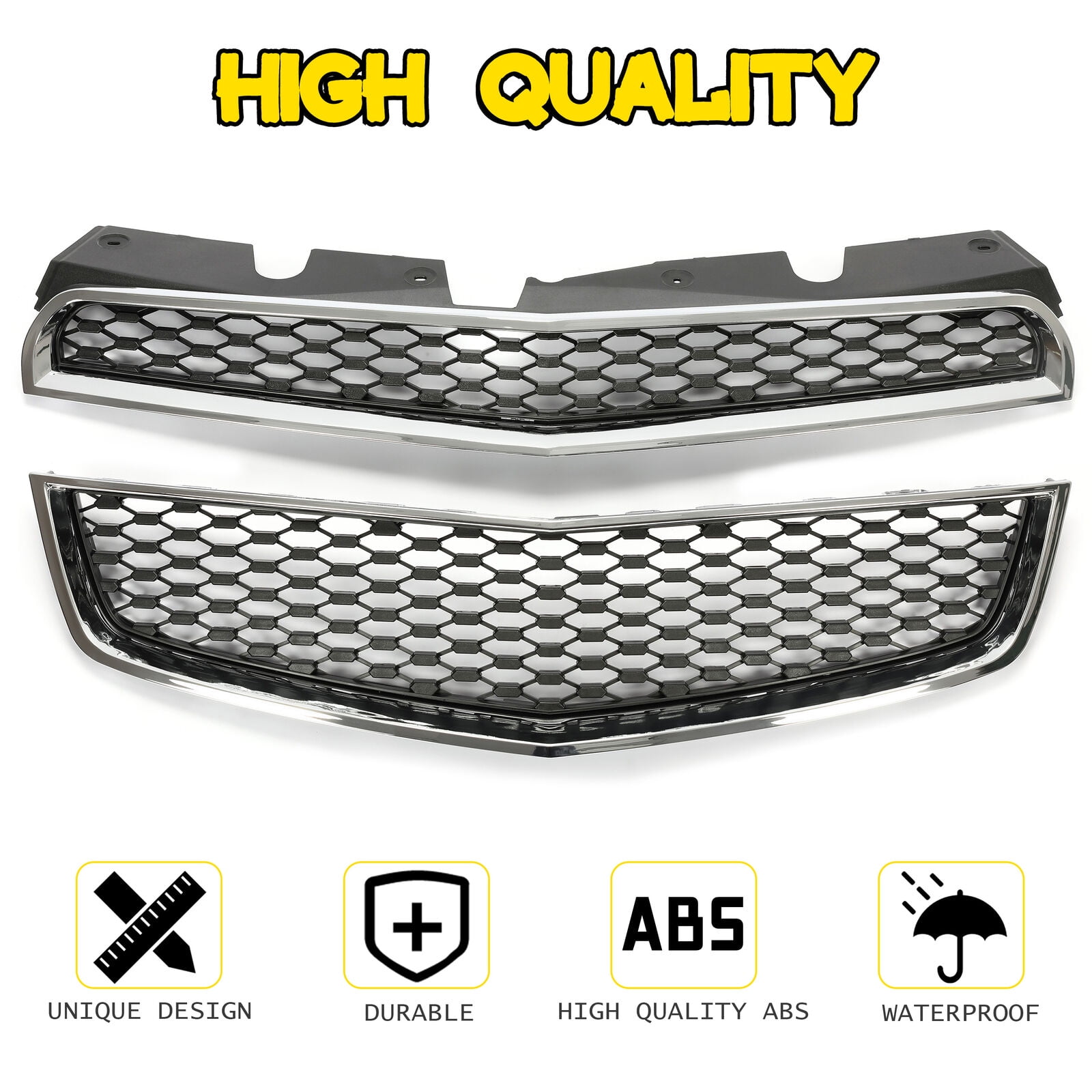 Kojem Front Upper + Lower Grille for 2010-2015 Chevrolet Equinox LS LT LTZ Replaces 25798744 25798747 GM1200622 GM1200621 (2PCS)