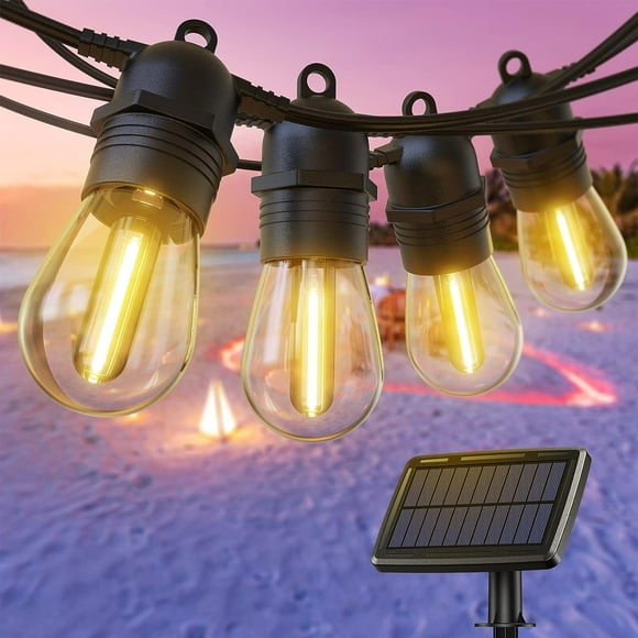 SHIJIU-52ft Solar String Lights Outdoor, 4 Flash Mode USB-C & Solar Powered Patio Light String Outdoor with 15+1Bulb,Waterproof Shatterproof Solar Christmas Lights Outdoor for Backyard Gazebo Pergola