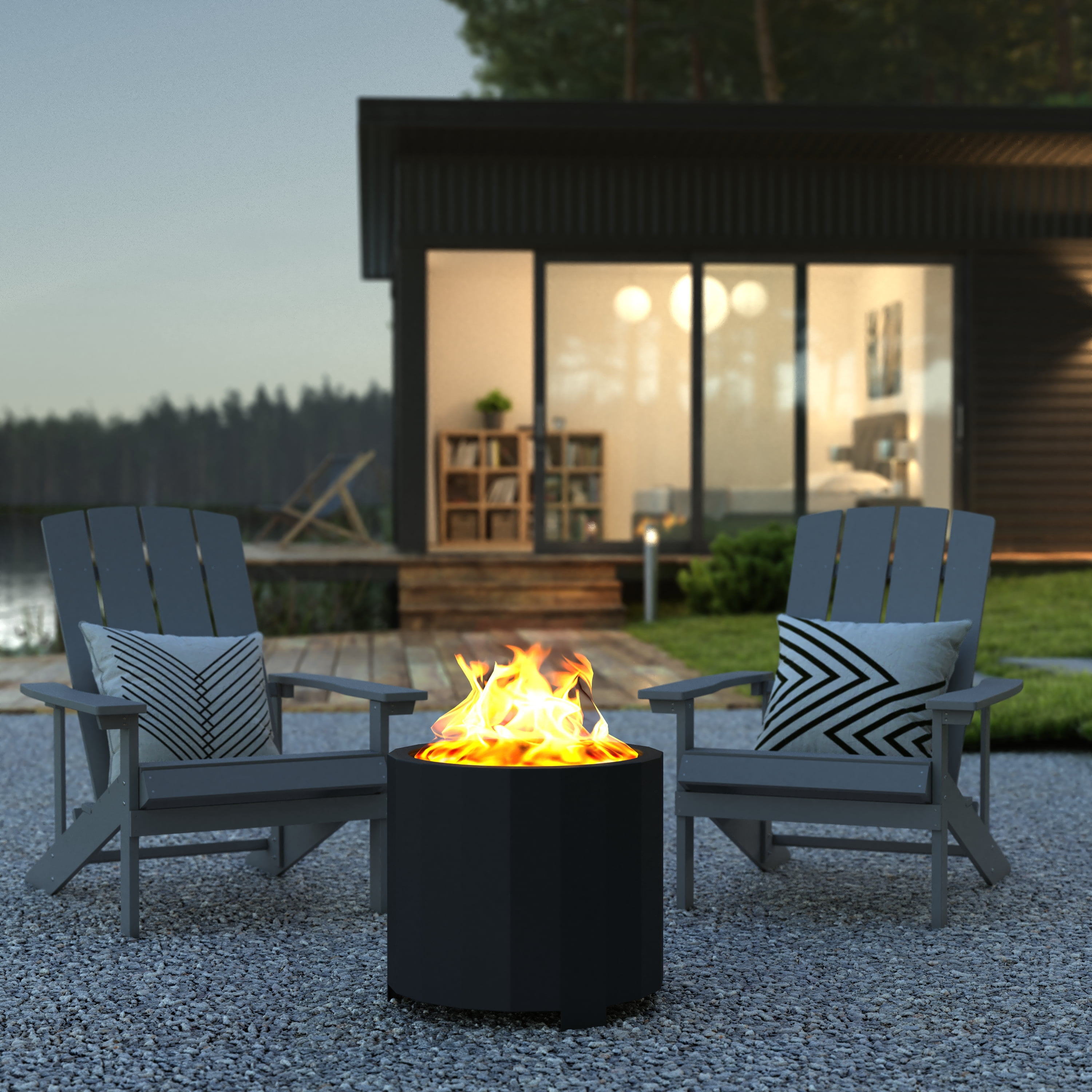 Flash Furniture Titus Commercial Grade 19.5 inch Smokeless Outdoor Firepit, Natural Wood Burning Portable Fire Pit With Waterproof Cover, Black