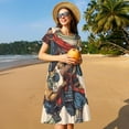 thumbnail image 4 of Balery Samurai Frog Guitar Vestidos sueltos de manga corta para mujer, vestidos de verano 2025, vestidos casuales de corte A con vuelo., 4 of 6