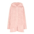 thumbnail image 6 of RYRJJ Womens Plush Hooded Jumpsuit Sherpa Fuzzy Pajamas Long Sleeve Cute One Piece Onesie Winter Warm Short Rompers Sleepwear(Pink,L), 6 of 8