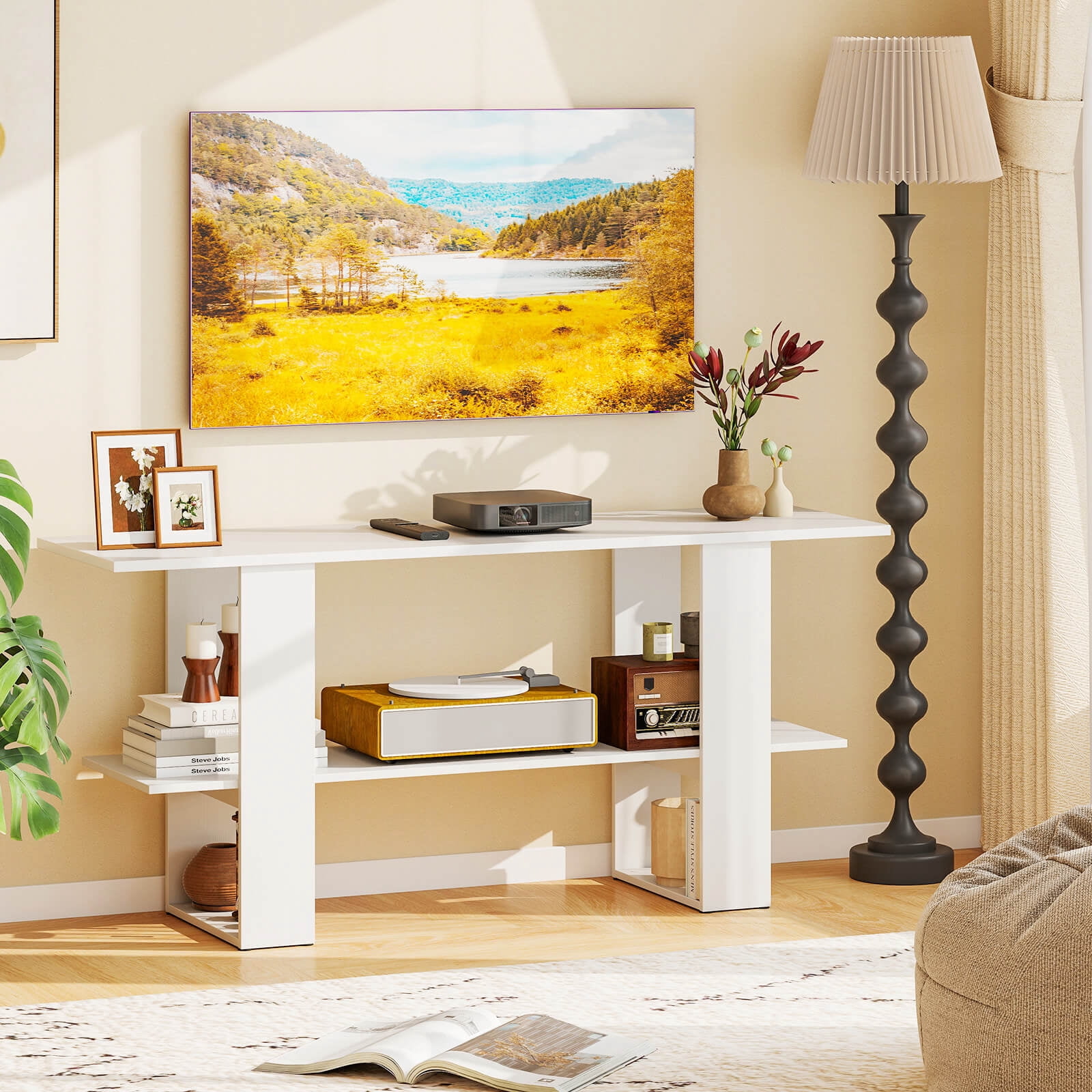 Costway TV Stand for up to 55” TV, Entertainment Center with Storage Shelf for Living Room White