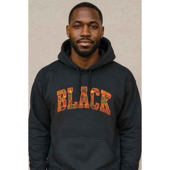 BLACK Embroidered Kente Cloth Hoodie