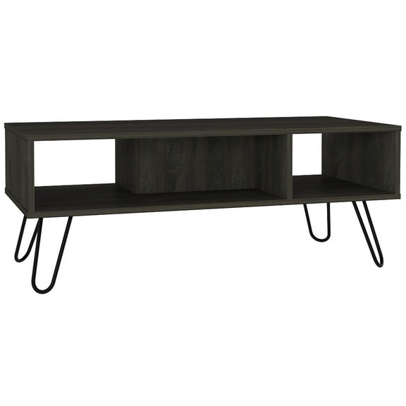 TUHOME Vassel Coffee Table, Hairpin Legs, Two Shelves -Espresso