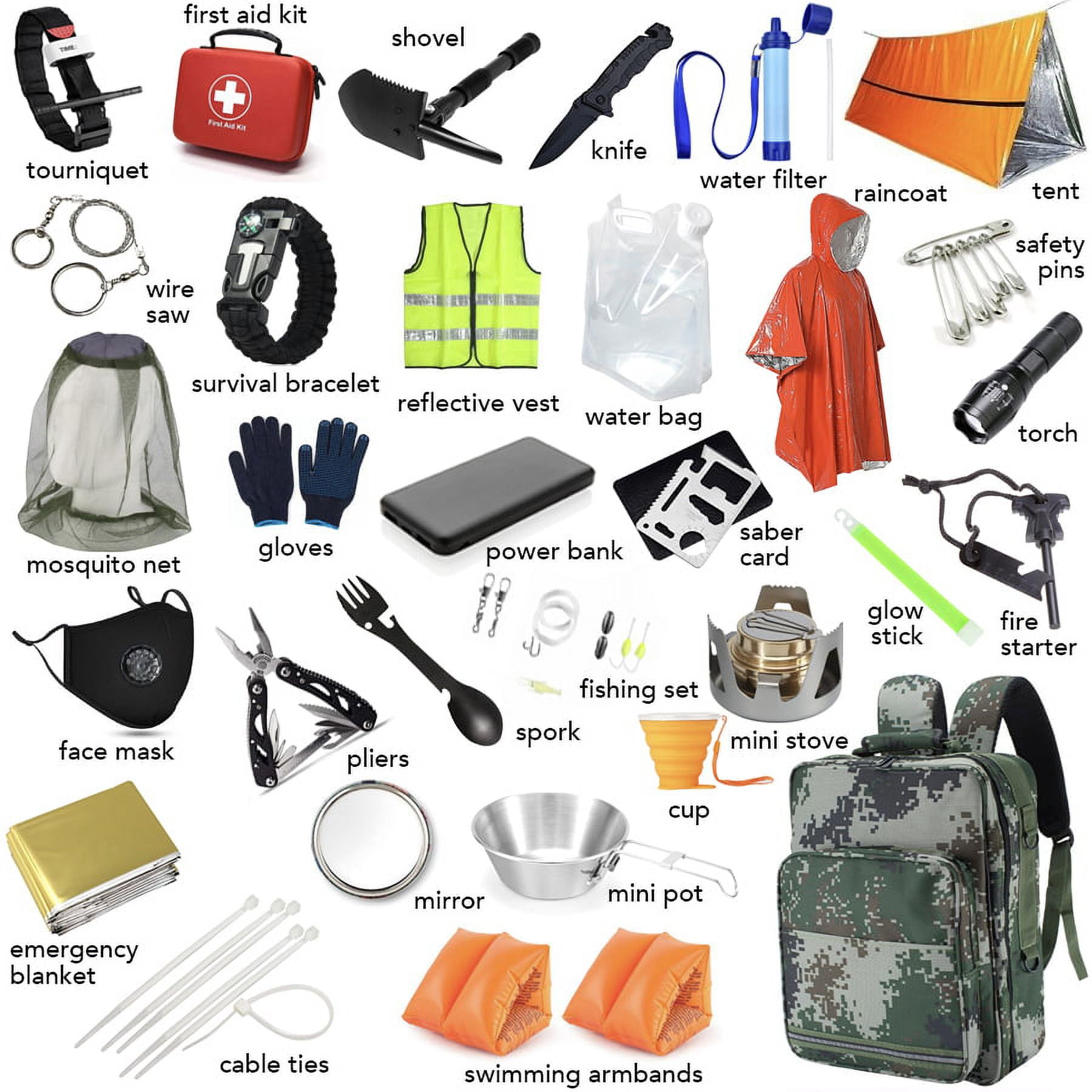 Emergency Survival Kit | Emergency Survival Backpack & First Aid Equipment for Camping Hiking Outdoor
