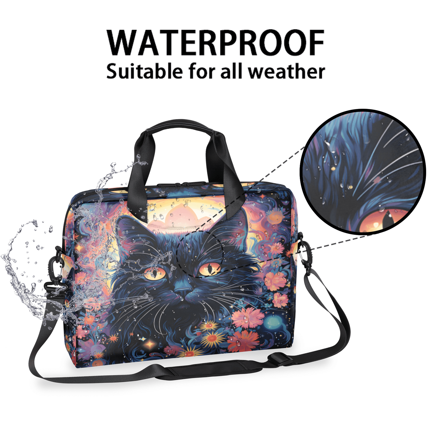 Herdesigns Boho Cat Laptop Bag for Women Men, Computer Case Briefcase Messenger Bags, 15-15.6 inch Laptop Sleeve Shoulder Bag