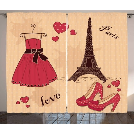 

Ambesonne Heels and Dresses Curtains 2 Panel Set Retro French 108 x 90 Pale Salmon Dark Brown