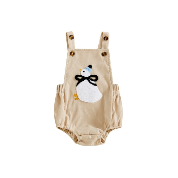 BemeyourBBs Baby Corduroy Romper Overalls Goose Embroidery Sleeveless Jumpsuit