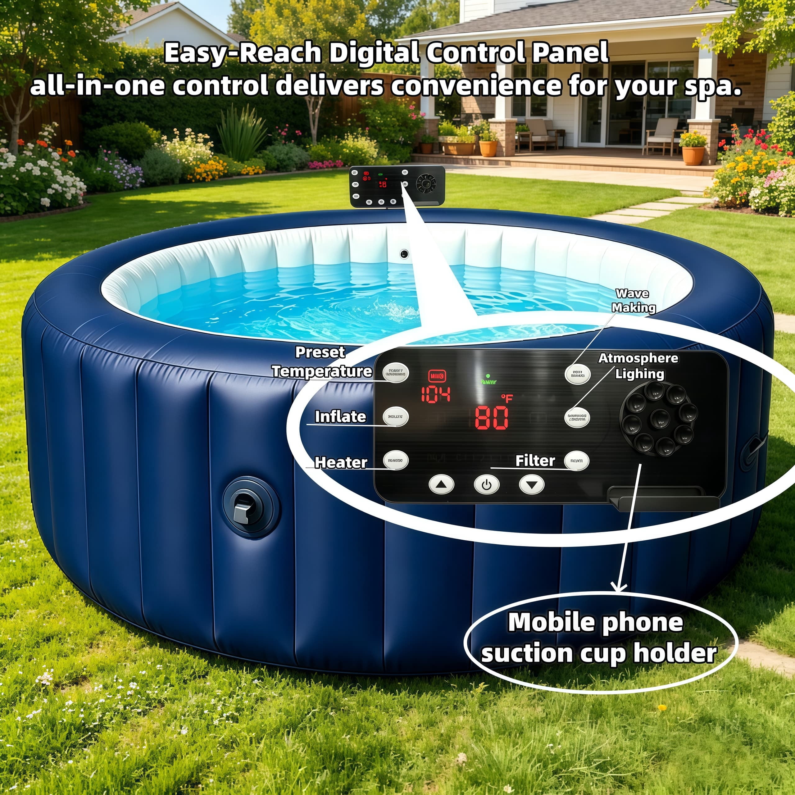 POOLTOHOT Inflatable Hot Tub 71" x 28", Portable Hot Tubs Built-in Heat Pump and 6-Color Lights for 2-4 Person, Blow Up Outdoor Hot Tubs with 143 Soothing Air Jets and Filter System for SPA
