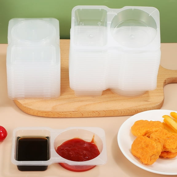 POPETPOP Condiment Containers Clear Plastic Dual Compartment Secure Seal 30Pcs