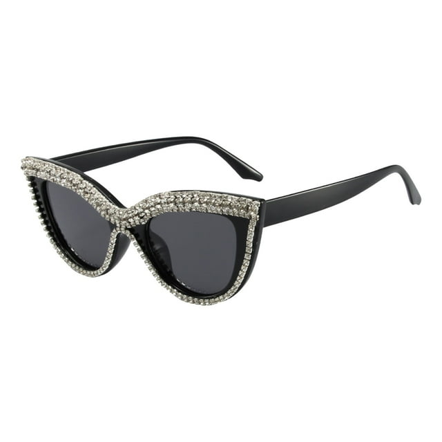 Gafas de sol con incrustaciones para mujer Diseño floral de ojo de gato Lentes planas listas para el baile Estilo europeo
