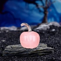 Natural Semi-Precious Stone Mini Pumpkin Hand-Polished Decor - Amethyst Rose Quartz Thanksgiving Halloween Miniature Scene(Pink)