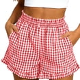 thumbnail image 2 of Tumotour Summer Board Shorts for Women'S Ruffled High Waist Plaid Athletic Workout Shorts Wide-Leg Pants Side Pockets, 2 of 7