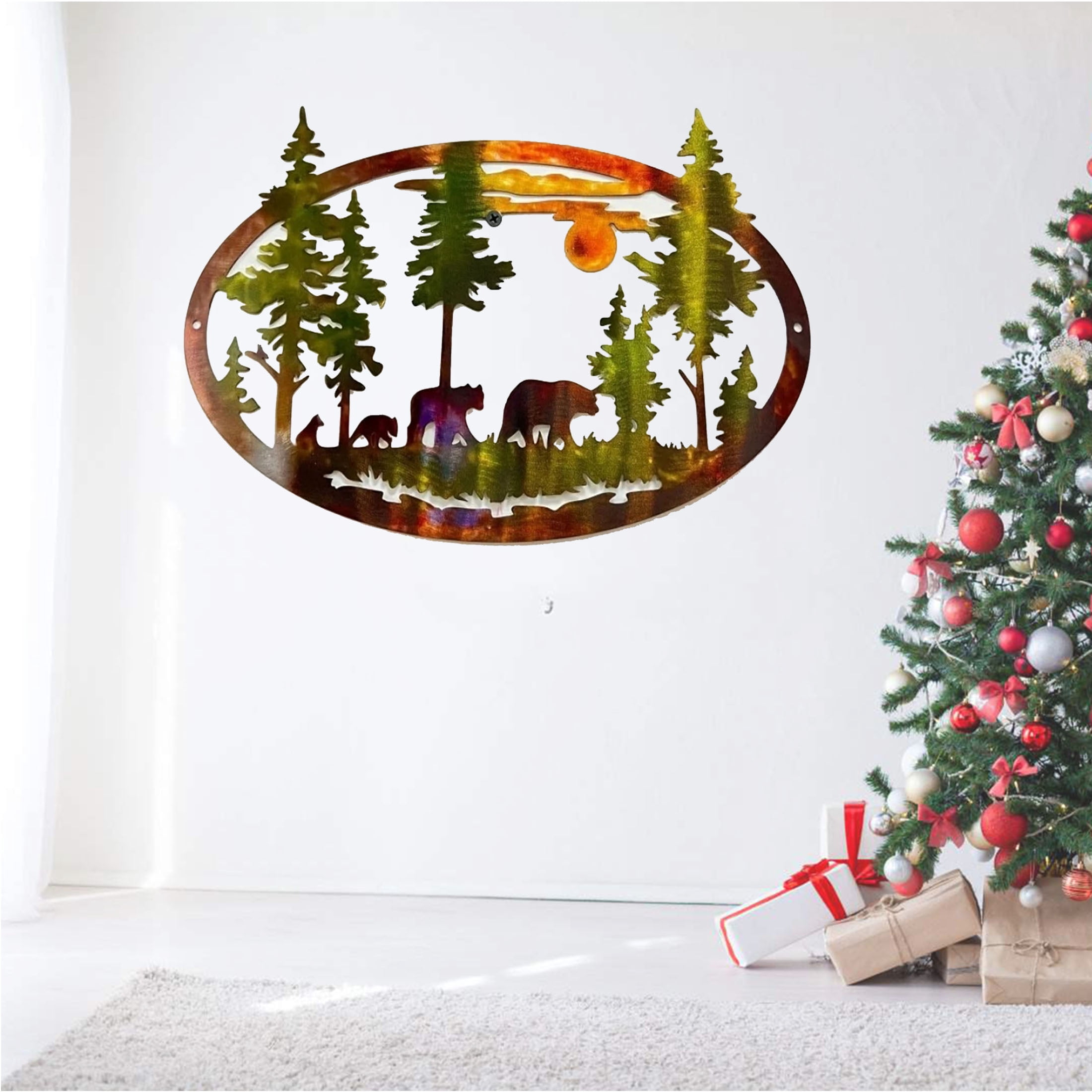 11.81in/14.96in Colorful Metal Art Deers/Bears Wall Decoration Home DecorChristmas Deer Bear Christmas Gift Scene Decoration Iron Crafts Ornaments Hangings