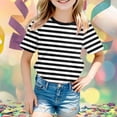 thumbnail image 2 of SGMVNU Girls T Shirts Fashion Girls Summer Tops 10-12 Short Sleeve Crewneck Tees Stripes Print Cotton Tops Shirts Holiday T Shirts Summer Outfit(Size 14-15 Years,Black), 2 of 4