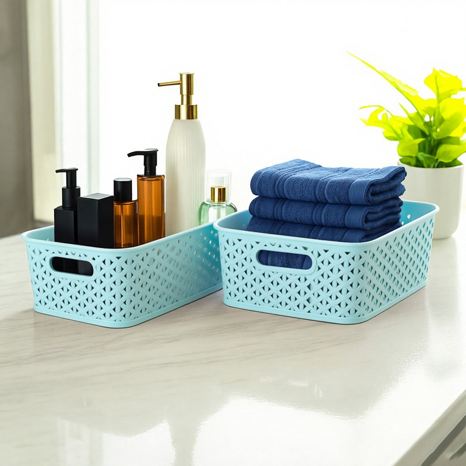 PinkSheep 6 Pack Plastic Storage Baskets Small Organizer Basket Bins Blue