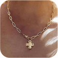 thumbnail image 1 of Chenchen Chunky Cross Necklace for Women Trendy Gold Silver Layered Statement Cross Pendant Charm Necklace Vintage Paperclip Herringbone Snake Choker Chain Costume Jewelry Set Gift Non Tarnish, 1 of 1