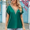 thumbnail image 3 of SWSMCLT Women's V Neck T Shirt Sexy Shirt Summer Batwing Sleeve Work Thin Soft Fashion Loose Spandex Tee Green Small, 3 of 4