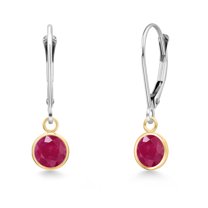 Gem Stone King 14K Two Tone Gold Red Ruby Earrings for Women | 2.00 Cttw | Gemstone July Birthstone | Round 6MM
