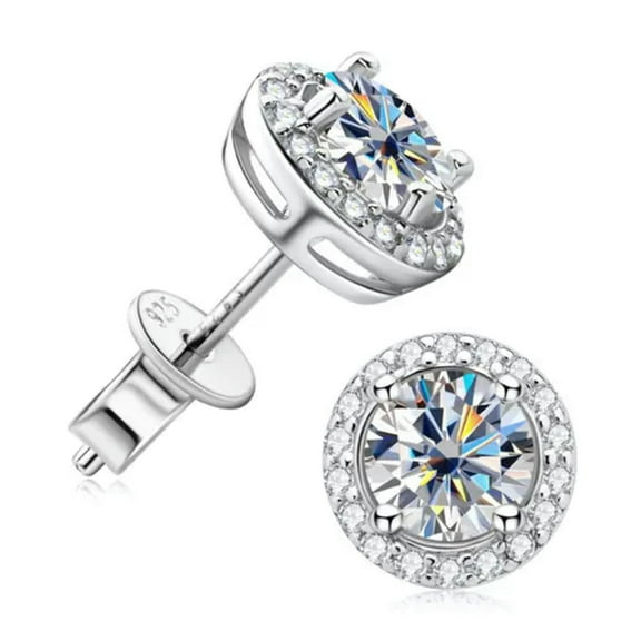 K-KED Halo 0.5ct/1.0ct Round Moissanite Stud Earrings for Women Sterling Silver 925