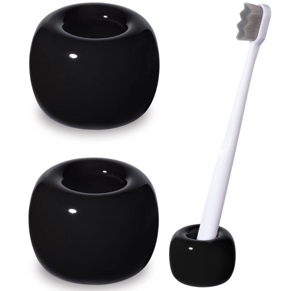 Urbanstrive Sleek Mini Ceramics Soporte para cepillos de dientes para encimeras de tocador de baño (paquete de 2), color negro