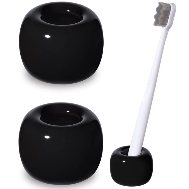 Urbanstrive Sleek Mini Ceramics Soporte para cepillos de dientes para encimeras de tocador de baño (paquete de 2), color negro