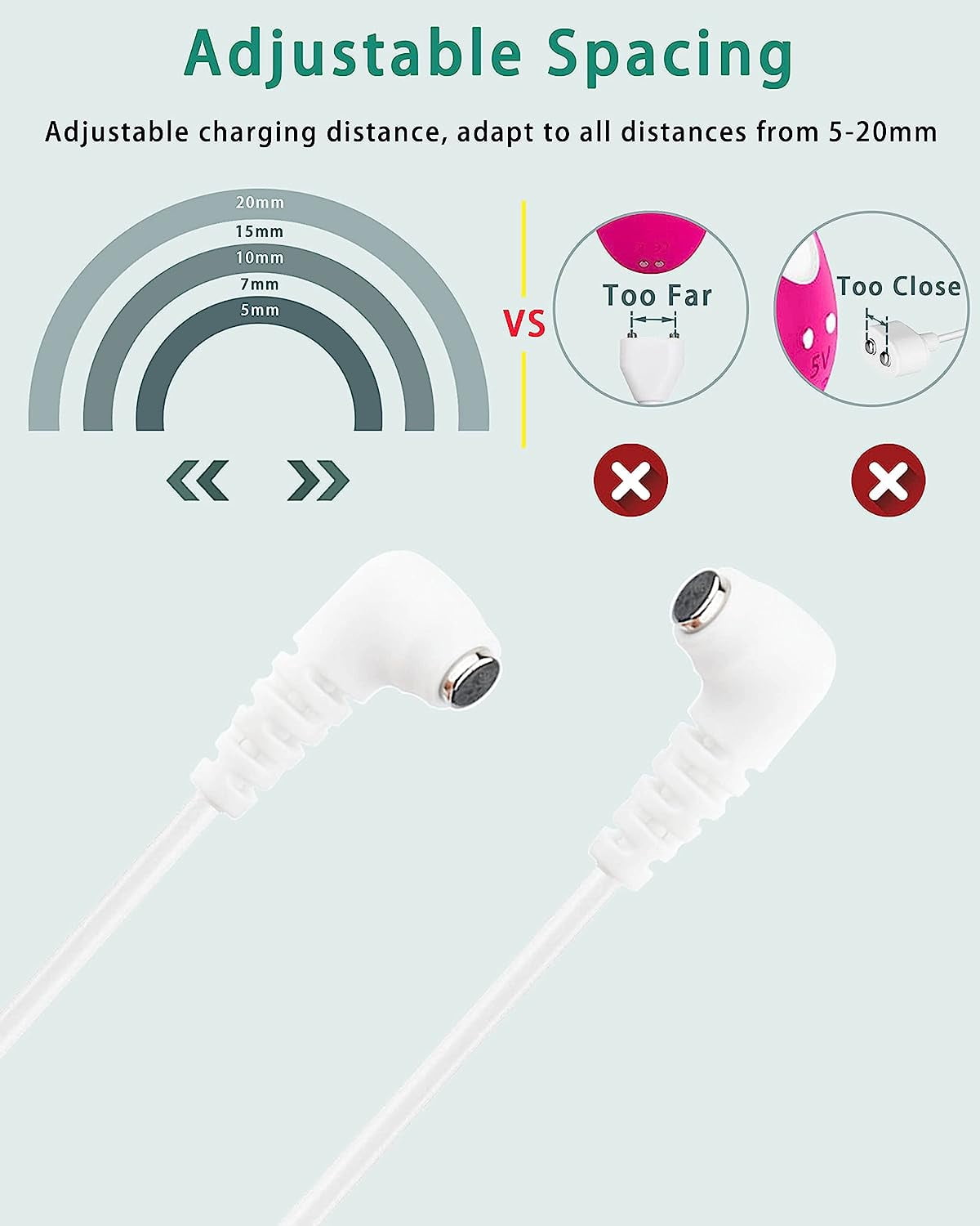 BICMICE Durable Vibrator Magnetic Charger Cord with 2-Magnet Connector, Compatible with Rose Massagers