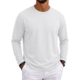 thumbnail image 2 of Hsovts Mens Long Sleeve Muscle T Shirts Casual Crewneck Knitted Longline Textured Tee Shirts for Gym Workout White XL, 2 of 9