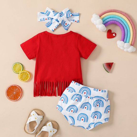 Vedolay Girls Sets 2 Piece Outfits Girls Shorts Sets with Fashion T-Shirts and Short Kids Outfit,Red 2-3 Years