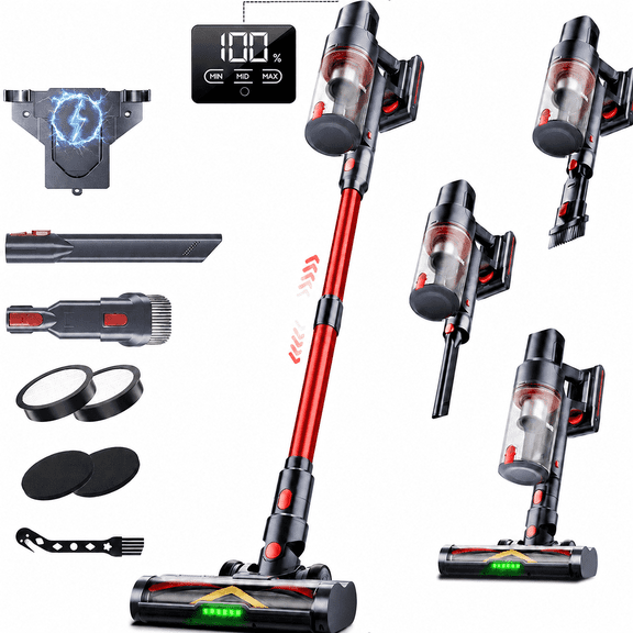 Cordless Stick Vacuum Cleaner,650W/55KPa Suction,75 Mins Runtime,Smart Display with Green LED Headlight for Pet Hair and Hard Floor