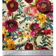 thumbnail image 1 of Soimoi Yellow Cotton Cambric Fabric Leaves & Pink Floral Print Sewing Fabric BTY 56 Inch Wide, 1 of 1