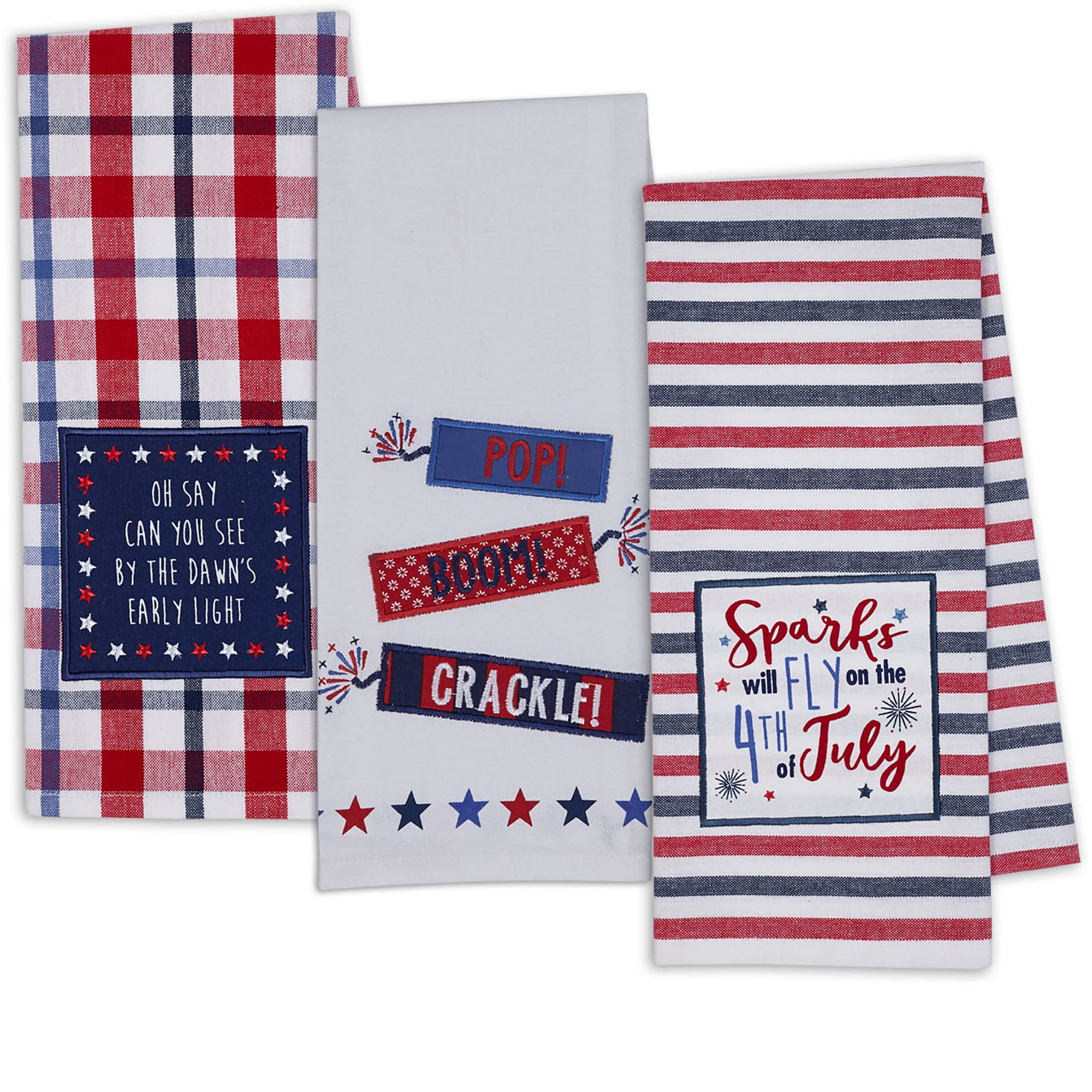 Patriotic Barn Stars Kitchen Towel Red White Blue Tan Cotton Holiday 