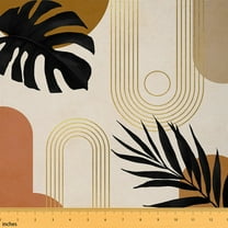 Homewish Vintage Minimalism Fabric by the Yard 1 Yard for Adult, Black Leaf Botanical Room Decor Fabric by the Yard, Cycle Abstract Ombre Sewing Fabric, Breathable Home Decor