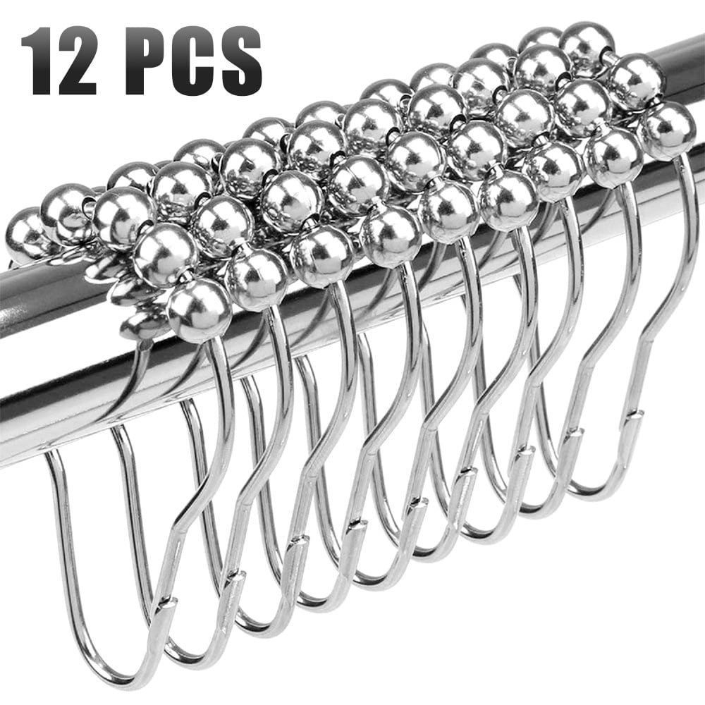 12Pcs/Pack Stainless Steel Shower Curtain Hooks Double Glide Rings For Bathroom 