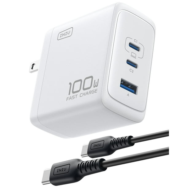 Cargador USB C INIU Cargador GaN de 100 W con 3 puertos para MacBook, color blanco