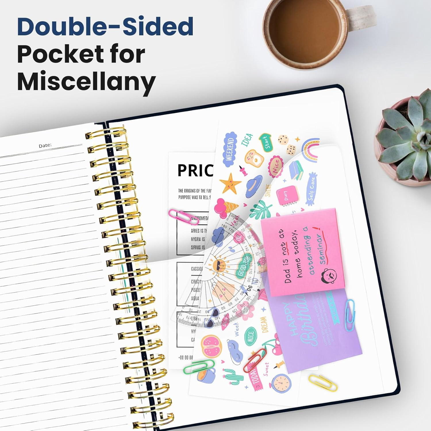 Large Spiral Lined Notebook for Women, 8.5"x11" Hardcover 5-Subject Journal with Removable Dividers & Tabs, 280 Pages, College Ruled, Garden of Whimsy