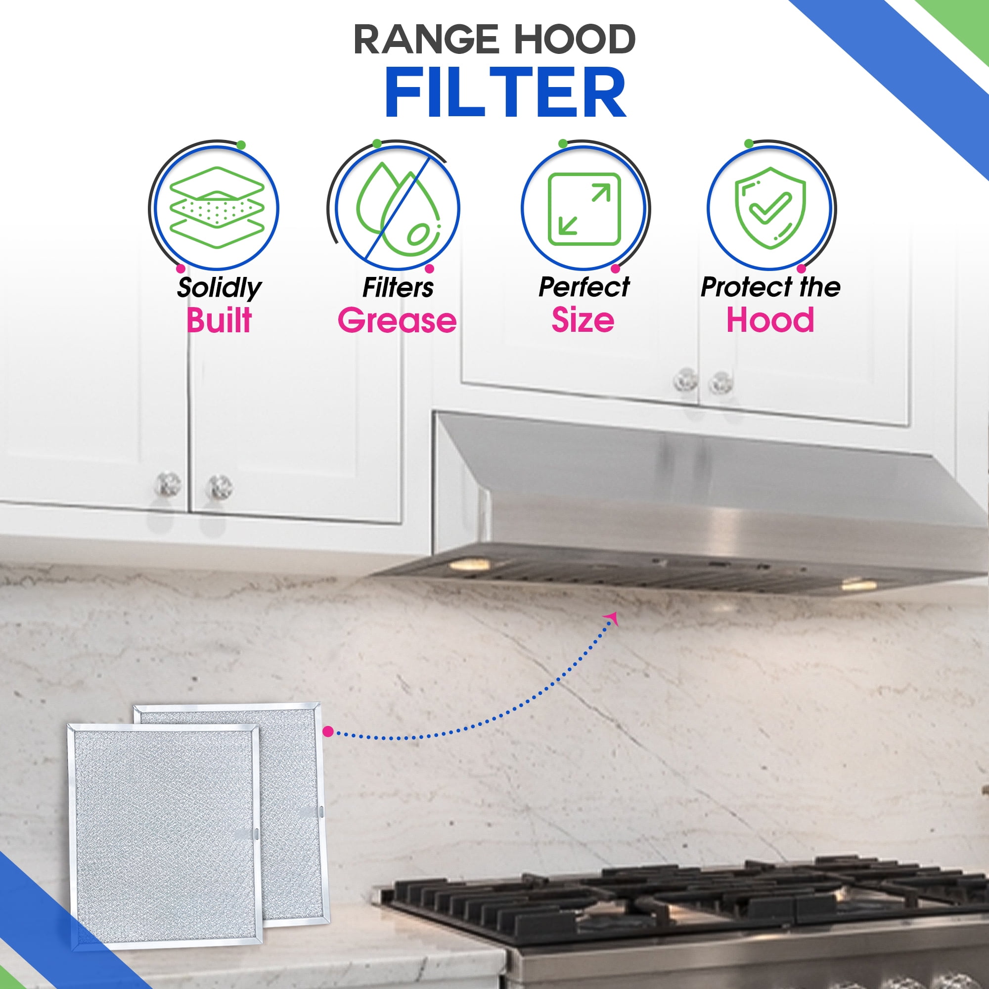 Range Hood Filter Replacement for 9.87" x 11.62" 97007894 Broan Range Hood Filter and Nutone Kitchen Exhaust Fan Filter - Hood Vent Filter for Range Hood Filters Grease From Stove Overhead (2 Pack)