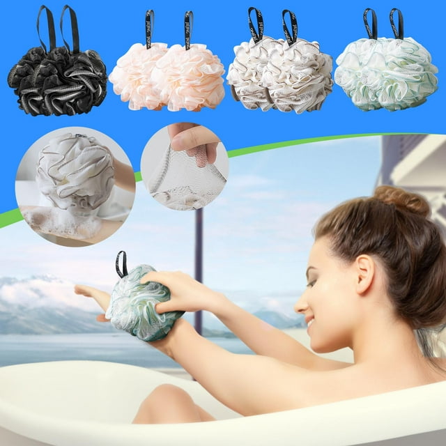 Xihbxyly Esponja Exfoliante de Lufa para Ducha, Material de Pe Suave, Firmeza Mejorada, Juego de 2, Diseño Colgante de Secado Rápido, para Hombres y Mujeres, Experiencia de Spa de Baño.