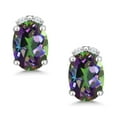 thumbnail image 2 of Gem Stone King 10K White Gold Green Mystic Topaz and White Diamond Earrings for Women (1.63 Cttw, Gemstone Birthstone, Oval 7X5MM), 2 of 5