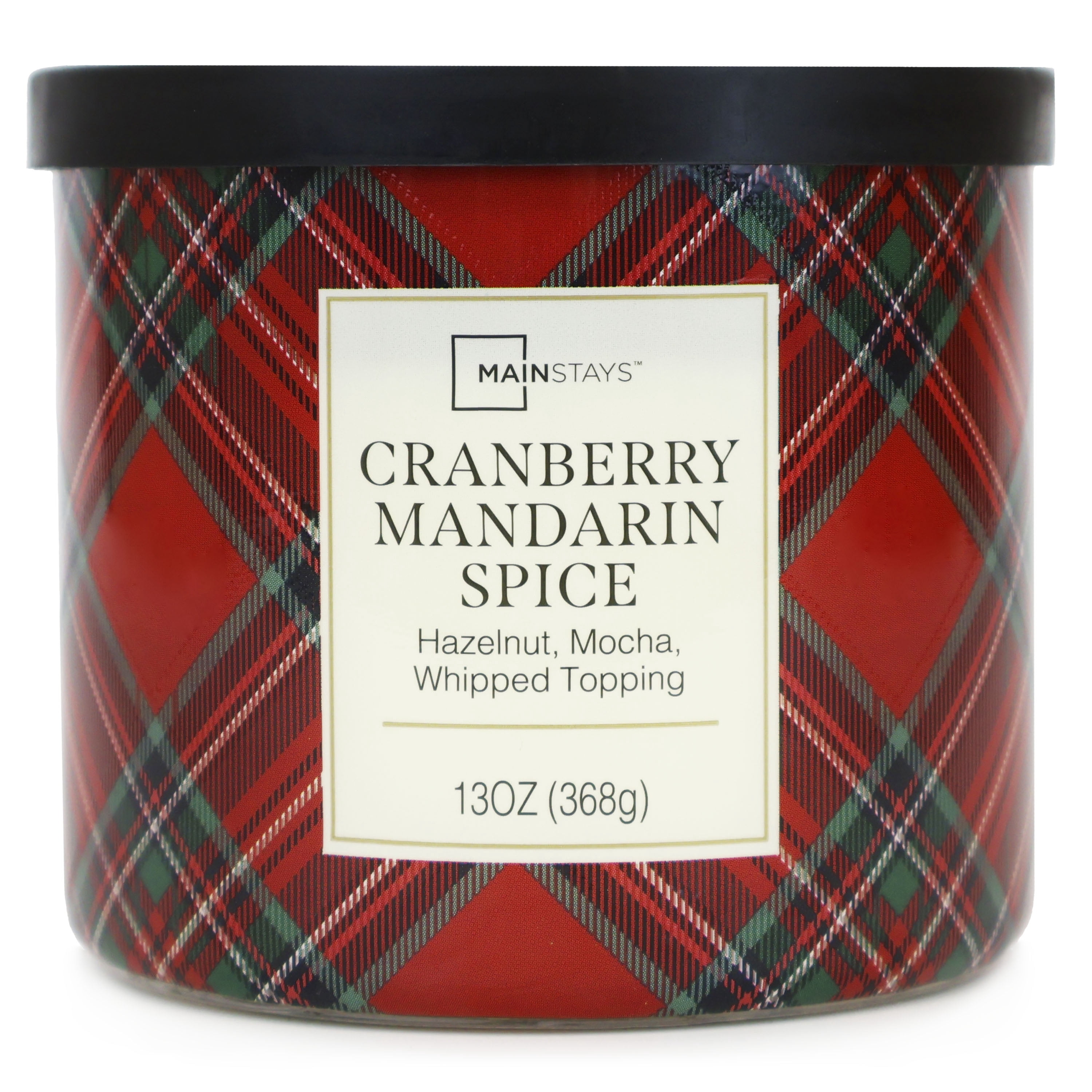 Mainstays Cranberry Mandarin Spice Plaid 3-Wick Jar Candle, 13 Ounce