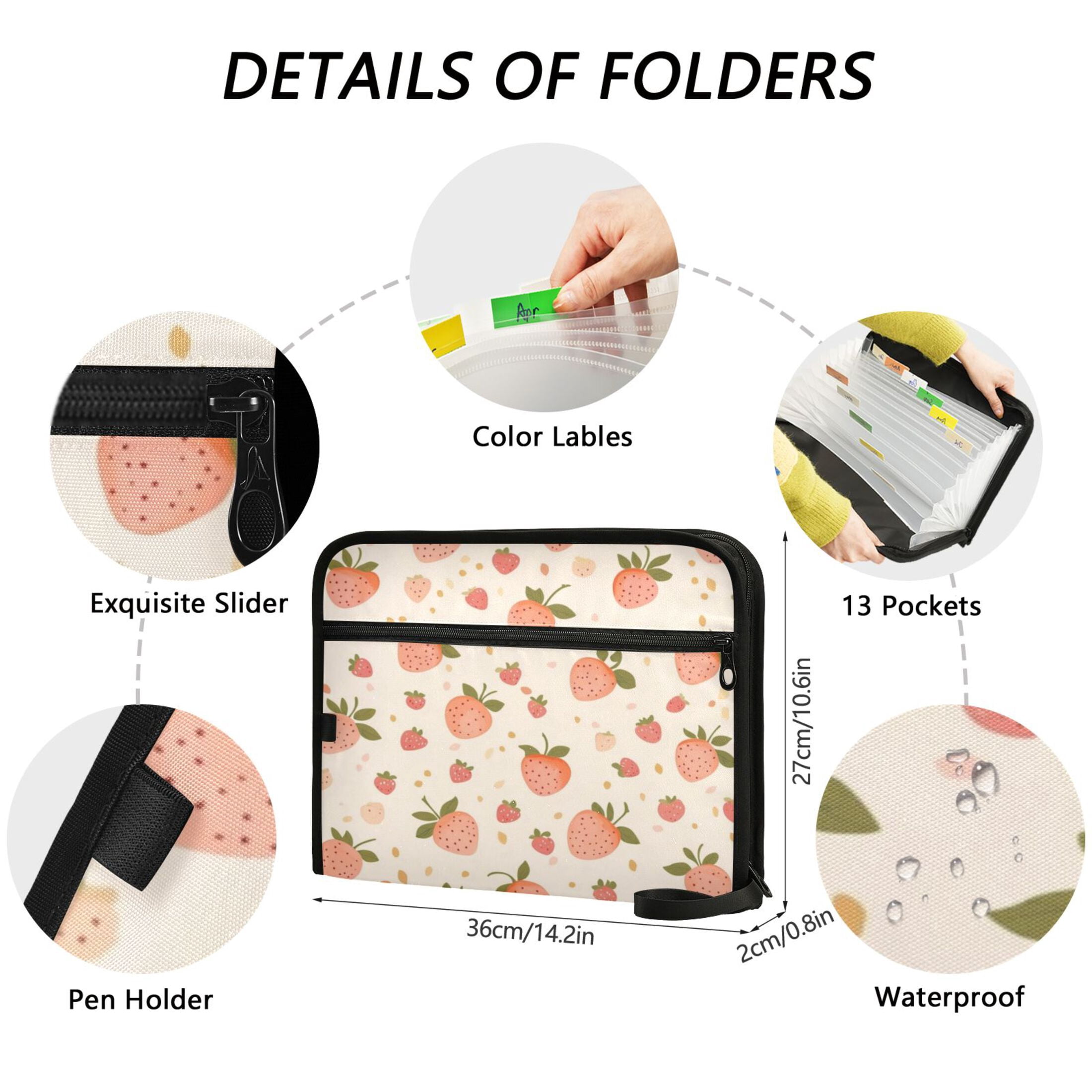 Organ Folder 14.2 x 0.8 x 10.6 Inches 13 Separate Pockets A4 Size Documents Folder A Sort Storage File Manager For The Home Office Lovely Red Strawberries Seamless