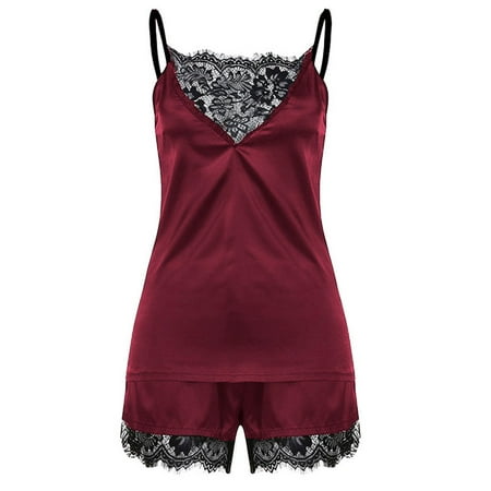 

S-3XL Sleepwear Womens Girls Sexy Lingerie Satin Pajamas Cami Shorts Set Nightwear Ladies 2pcs Women s Shorts Pajama Set