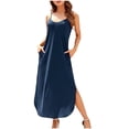 thumbnail image 2 of Puntoco Vestidos Mujer Elegantes Mujeres Casual Slim Traje Vestido Largo Color Sólido Suelto Sin Mangas V-Cuello Camisola Vestido, 2 of 6